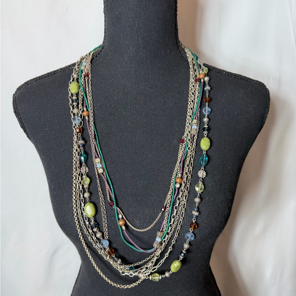 Multi-Strand Turquoise & Silver Tone Statement Necklaces - Boho